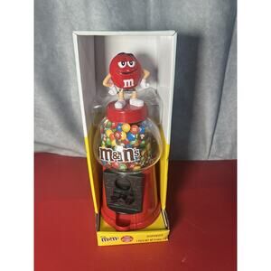 M & M Candy Dispenser Gumball Machine Red Plastic Mars Brand Collectors Sweets